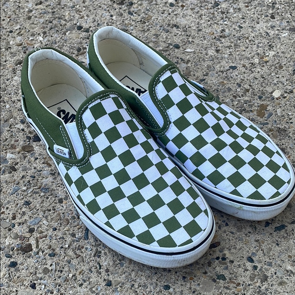 Vans Pesto Green Checkered Slip-On Shoes size 8